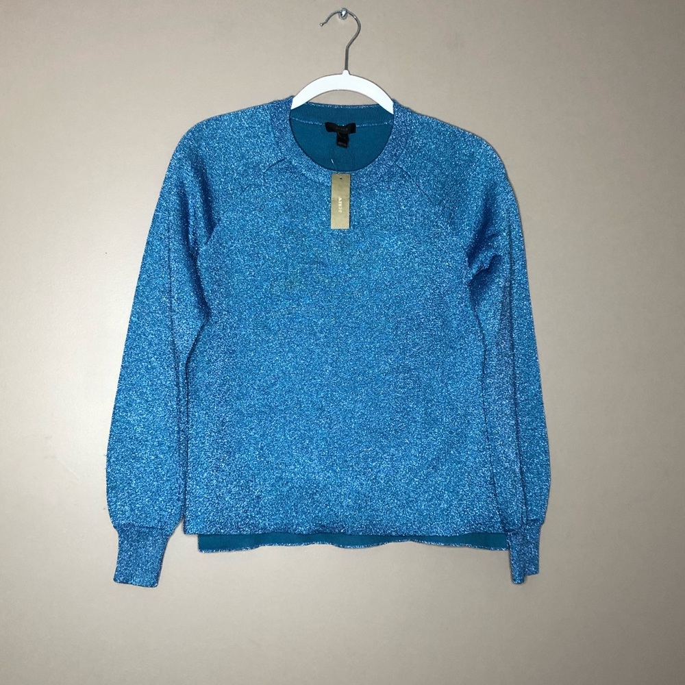 J.Crew womens crewneck sweater blue long sleeves shimmer glitter sparkle size XS